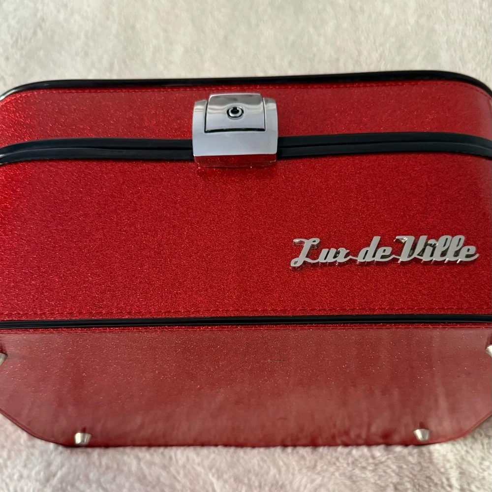 VTG Y2K LUX de VILLE * GO GO Pin-Up Vanity Case Sparkly Cherry Retro Red NOS ππ - Picture 6 of 9